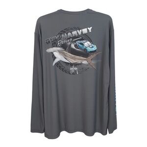 Guy Harvey Racing Long Sleeve Performance Shirt Mens XL Gray Hammerhead Shark